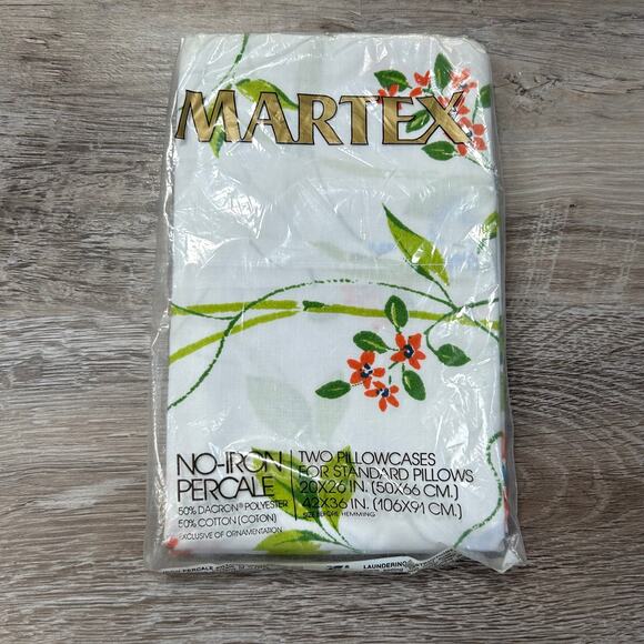 Vintage Martex No-Iron Percale Pillowcases Floral 50/50 Cotton Polyester NOS - Picture 1 of 3